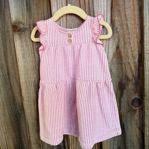 Pink and White Striped Dress when Ruffle Sleeves